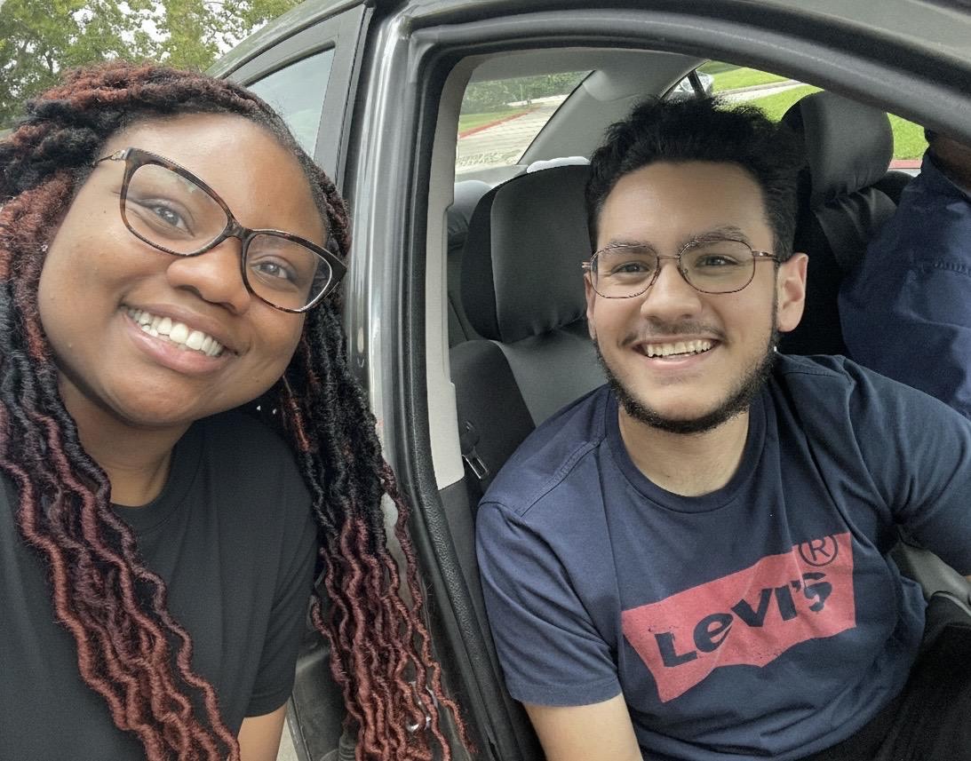 MMERI Scholars mentor and student smiling together in a car selfie