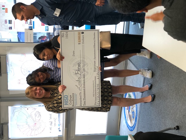 HISD College Readiness scholarship award ceremony - Leslie Flores receives $2,000 scholarship